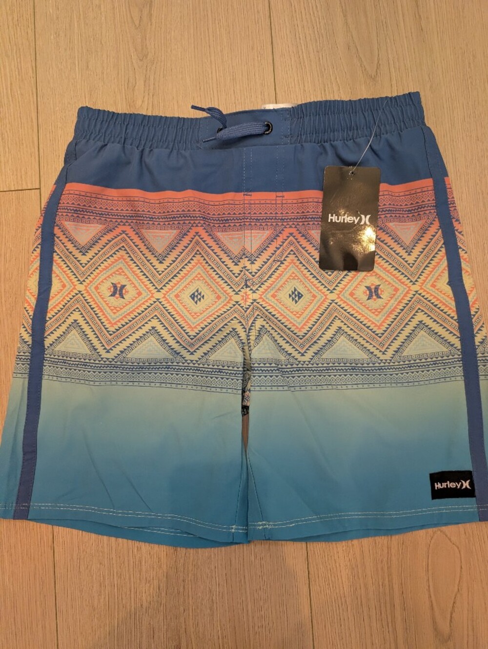 Hurley Boy's Blue & Orange Patterned Swim Shorts L10/12 0204